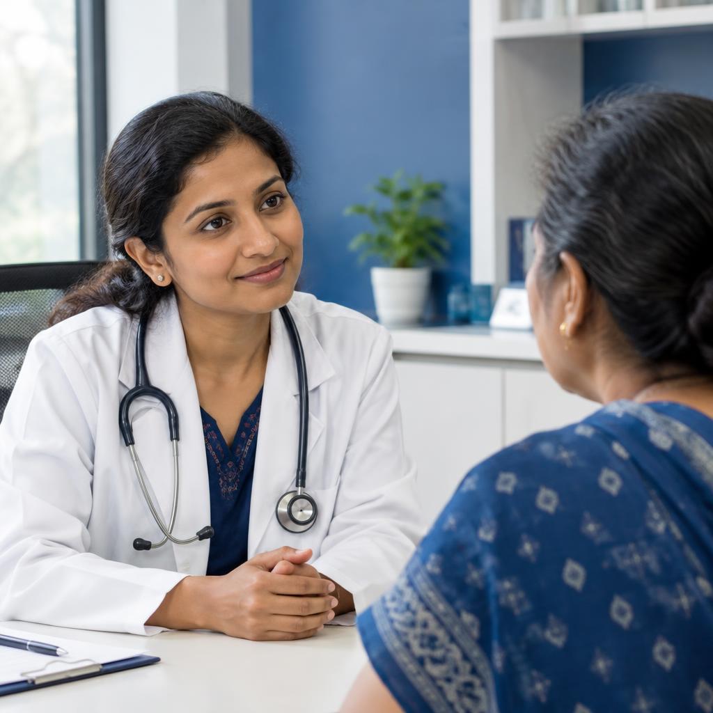Healthcare practitioner speaking with patient at Shifa Nursing Home