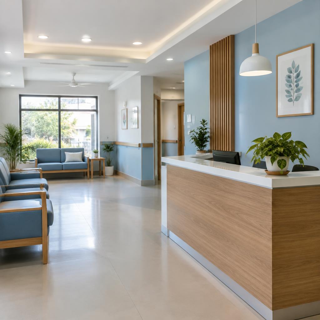 Quiet reception and consultation area at Shifa Nursing Home